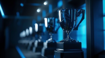 Trophies and Awards Displayed with Bright Lighting