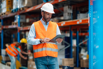 Warehouse manager using digital tablet and controlling warehouse operations