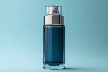 Modern sleek blue and silver skincare serum bottle radiating technology and refined beauty for rejuvenation