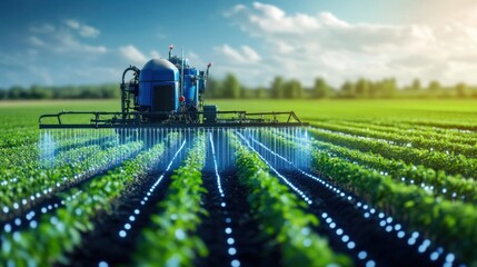 Automated crop spraying technology enhances agriculture efficiency fields photography sunny day aerial view innovation in farming