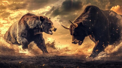 Brown Bear and Bull Confrontation: Fierce Market Battle