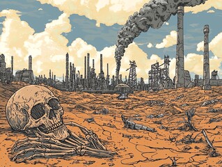 Fossil Fools Day awareness artwork, humorous depiction of ancient fossils being traded for clean energy solutions, eco-conscious concept