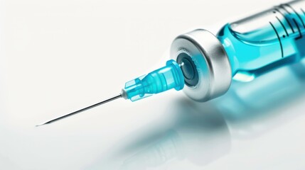 Detailed illustration of a vaccine serum and syringe on a clean white backdrop, highlighting essential medical elements.