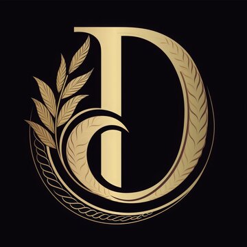 Golden Letter D Monogram. Elegant letter D monogram design in gold with ornate floral elements on a black background, perfect for luxury branding.