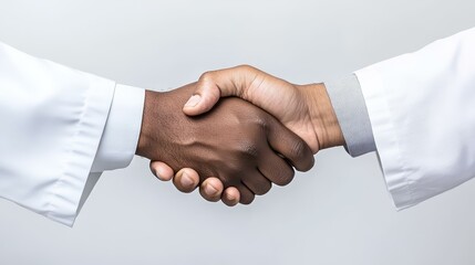 A doctor and patient shake hands, symbolizing trust and respect in healthcare, reflecting a caring partnership.