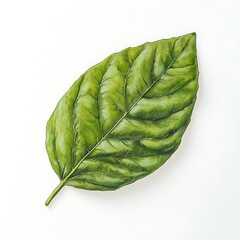 Basil leaf, showcasing its smooth texture and vibrant green color, ideal for culinary displays, isolated on white background