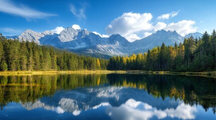 Fototapeta premium Serene Alpine Lake with Mountain Reflection