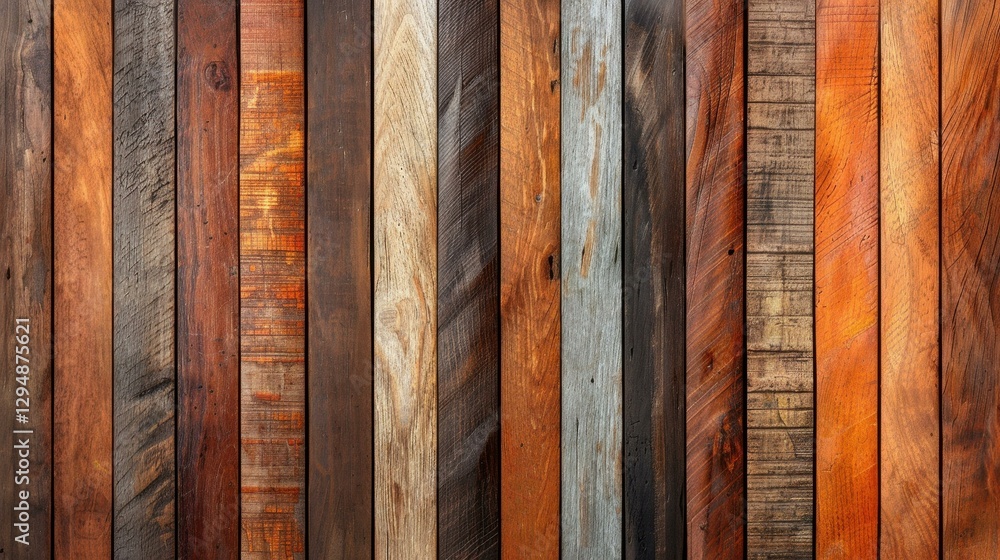 Poster an array of exotic woods displayed in vertical strips, showcasing the rich textures and colors of na