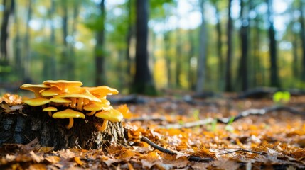 Discover vibrant yellow chanterelle mushrooms tucked away in the lush forest, a true delight for foragers and nature lovers.
