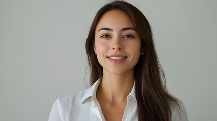 Fototapeta premium Focused Young Business Woman Smiling with Positive Attitude at Modern Workplace