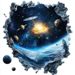 contour-cut sticker Space & Galaxies aesthetic quality of the beautiful, 3d rendering, design sticker, vector art sticker, high resolution, detailed, on white background generated AI