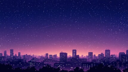 Fototapeta premium City skyline illuminated by night lights and stars in a vibrant urban landscape. Generative AI