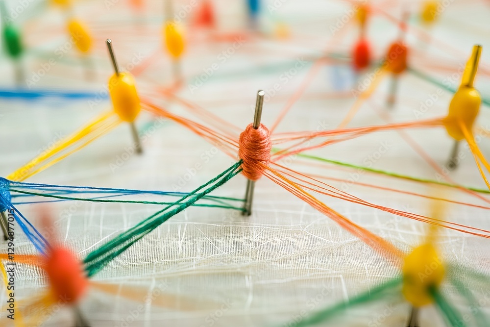 Poster abstract colorful thread network interconnection pins design background texture image modern art gra