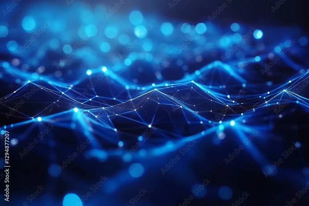 Poster abstract blue digital network technology background futuristic data connection lines points glow ele