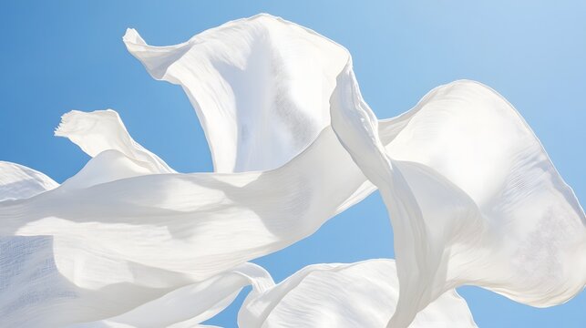 Peaceful Fluttering of White Linen Shirts Against a Clear Blue Sky