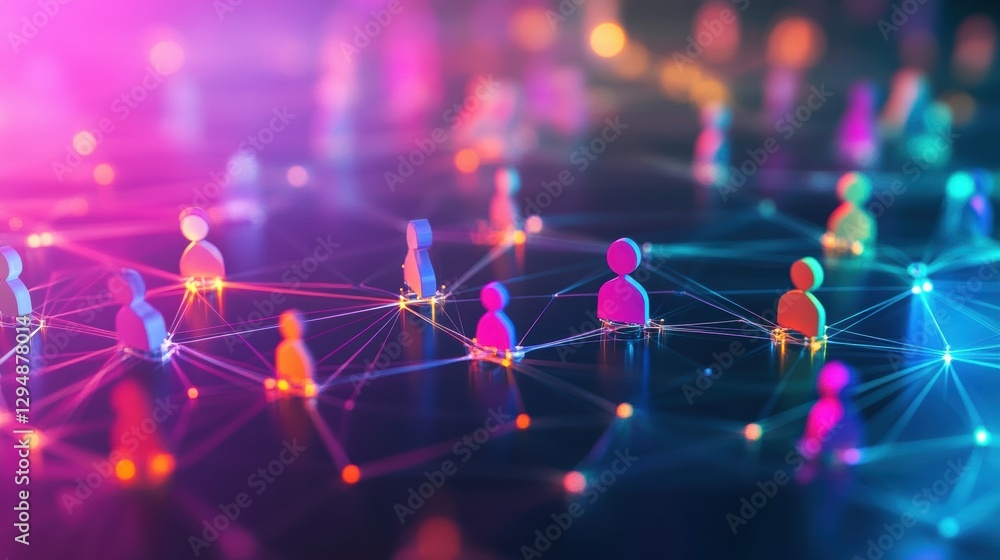 Leinwandbilder colorful 3d avatars connected by glowing lines showcase digital social interactions in a vibrant net