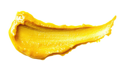 Yellow mustard sauce, spread isolated on white background, top view  
