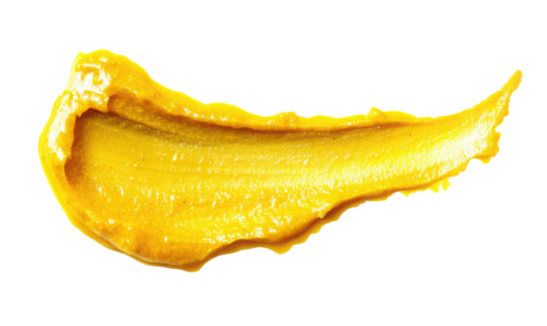 Yellow mustard sauce, spread isolated on white background, top view  
