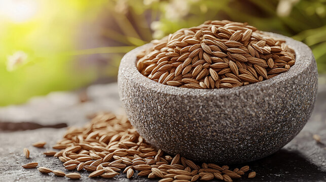 mortar filled with cumin seeds