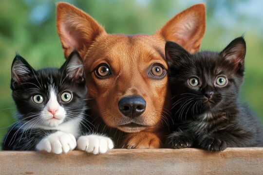 Dog and two kittens posing together. (1)