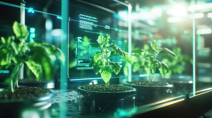 Fototapeta premium Futuristic Greenhouse: Smart Growth of Plants with Digital Interface