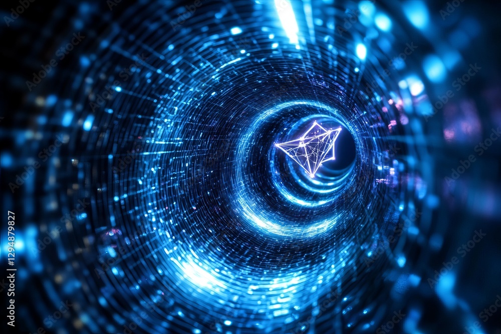 Poster abstract digital tunnel futuristic technology background blue neon glowing lines network data stream