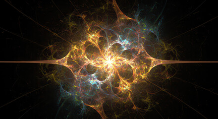 Naklejka premium Colorful Fractal Pattern with Luminous Glowing Light and Intricate Dynamic Design Elements