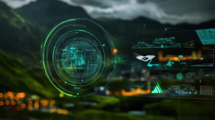 Innovative data visualization showcase mountain environment digital content futuristic viewpoint technology concept