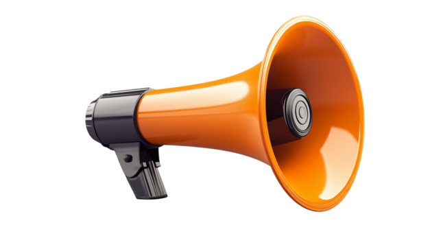 orange megaphone isolated on white background , transparent png 