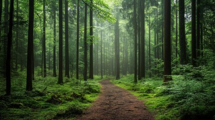 Fototapeta premium Sunlit Path Through a Lush Green Forest