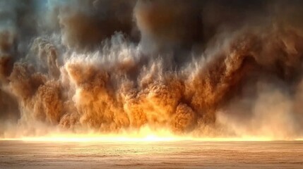 Obraz premium Massive dust storm surges across desert landscape captured in epic nature photography dramatic environment wide-angle viewpoint