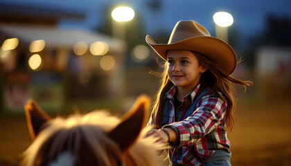 Teenage girl barrel racing, Side lit. with white shades