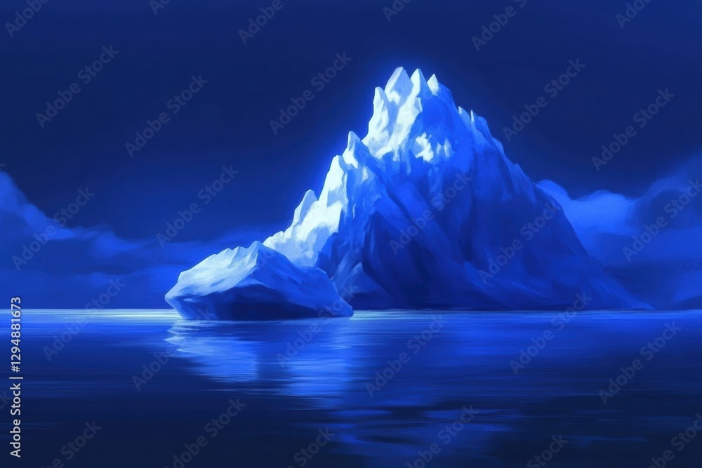 Aufkleber melting iceberg in dark blue waters under an empty sky offers a serene and impactful view of climate