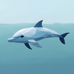 Obraz premium Geometric Dolphin Swimming in the Soft Blue Ocean, Minimalist 3D Underwater Scene