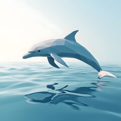 Obraz premium Graceful Geometric Dolphin Leaping in Serene Ocean Waves