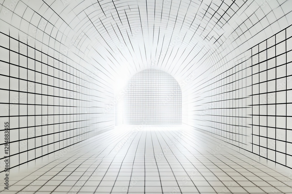Poster abstract white grid tunnel modern architecture design background bright light interior perspective m