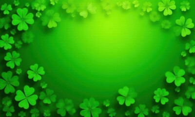 Green background with green clover. Сoncept of Irish St. Patrick Day