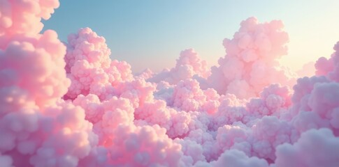 Soft pink cloud formations amidst pastel hues, cloud shapes, whimsical