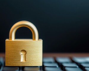 A close-up image of a golden padlock on a computer keyboard, symbolizing online security and data protection.