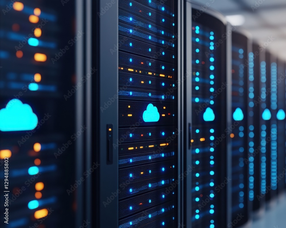 Aufkleber a close-up view of modern server racks featuring illuminated indicators, showcasing the latest in cl