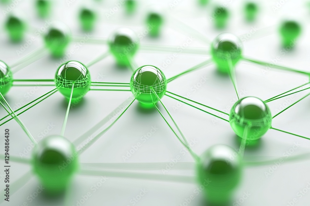 Poster abstract green network connection shiny spheres modern technology digital background graphic design 