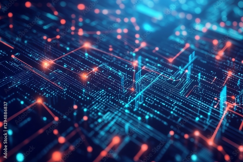 Poster abstract digital network technology background blue red glowing circuit lines nodes futuristic data 