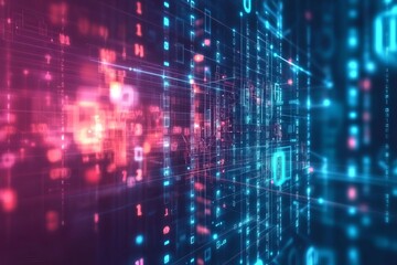 Abstract Digital Data Stream Pink Blue Neon Glowing Lines Technology Background Futuristic Network Modern Design Graphic Illustration Bright Colorful 