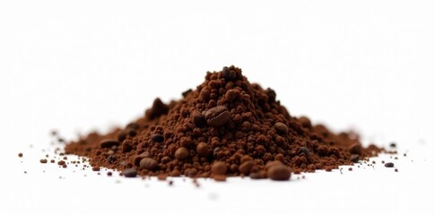 Small pile of instant coffee, coarse texture, against white , soluble, product shot