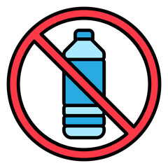Illustration of No Plastic Bottle Sign Filled Icon