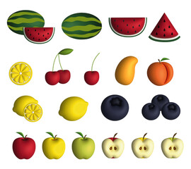 colorful fruits, 3d illustration