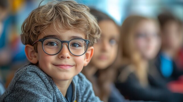 deaf student listens closely sign language interpreter demonstrating effective communication in diverse classroom setting. Classmates join in interactive discussion.