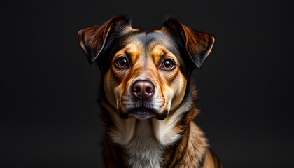 Obraz premium Mixed Race Dog Studio Portrait On The Dark Background. with white shades