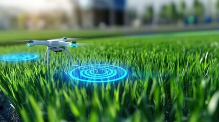Drone technology innovations urban park aerial photography green environment ground view modern surveillance concepts