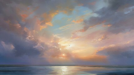 Obraz premium Serene Sky Dawn Pastel Colors Impressionist Artwork Landscape Atmosphere Morning